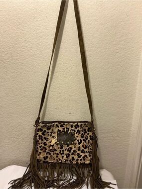 Leopard Print Fringe Crossbody Bag - Brown